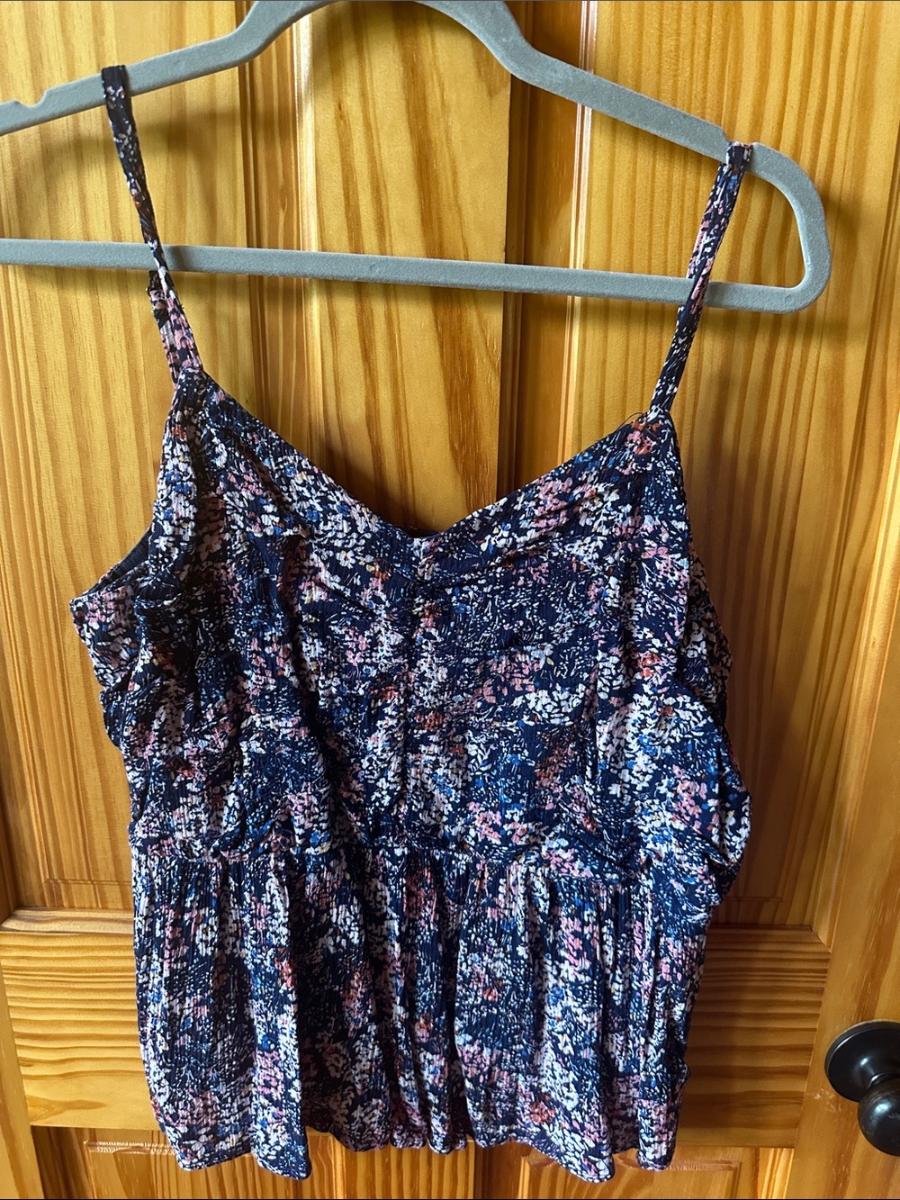 Floral Navy Smocked Peplum Cami Top Large